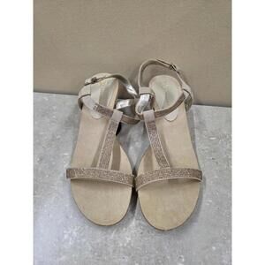 Anne Klein Shoes Womens Size 10M Taupe AK Jovial Wedge Sandals Rhinestone Flex